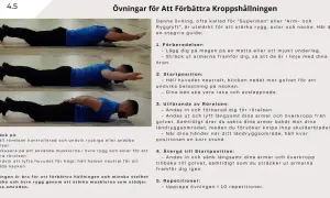 Man stretchar armar och överkropp från golvet för att stärka rygg, axlar och nacke.