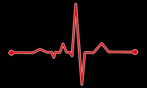 Rött EKG-streck på svart bakgrund, symboliserar en kvinnas maxpuls.
