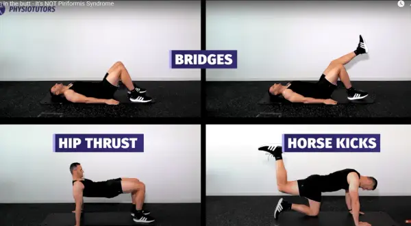 Fyra övningar för att stärka sätesmusklerna och lindra smärta, som kan förväxlas med piriformis syndrom.